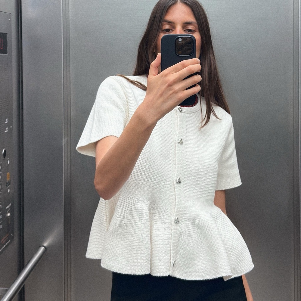 Zara Cream Short Sleeve Peplum Blouse Cardigan